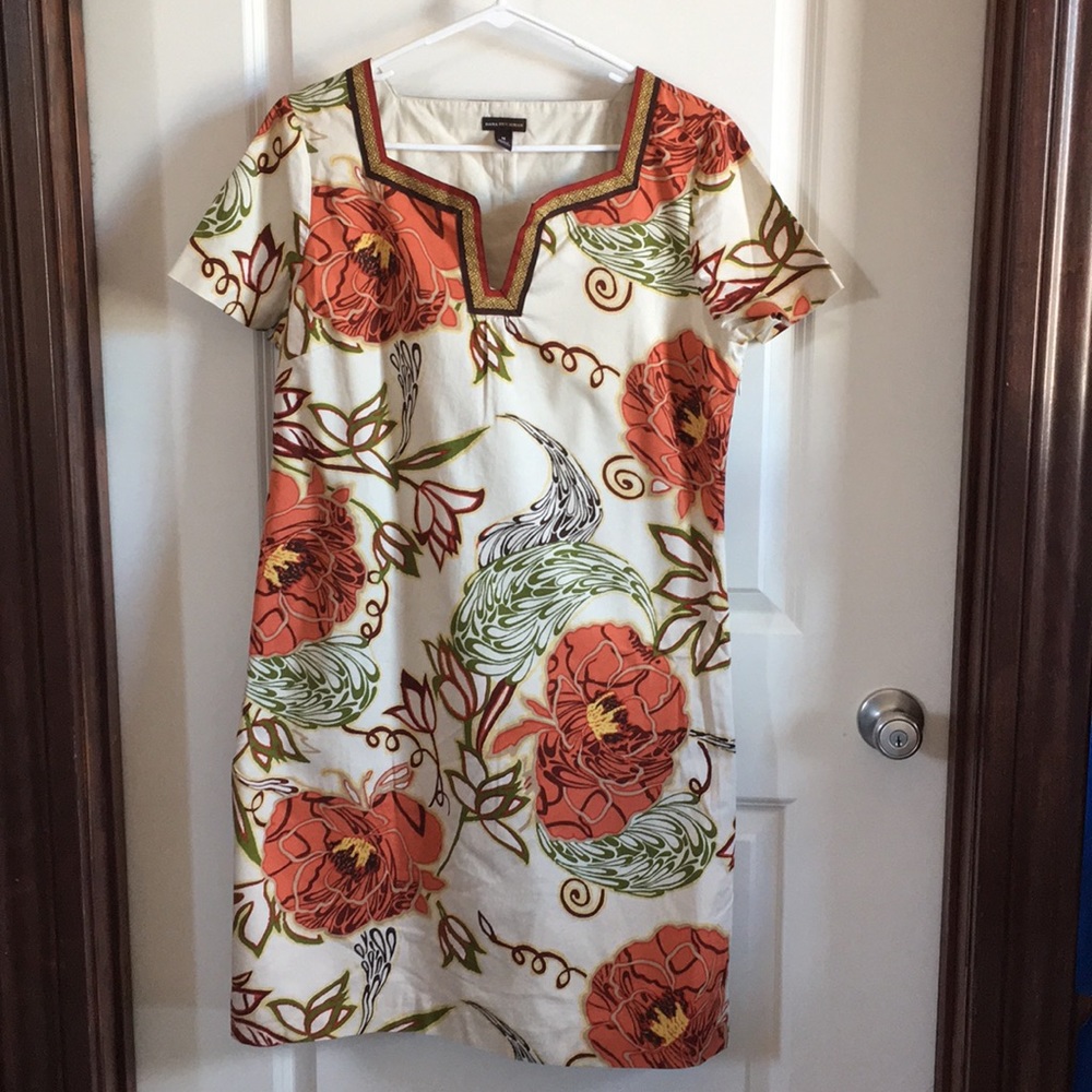 Designer Dana Buchman Coral Floral Lined Shift Dress Stretch